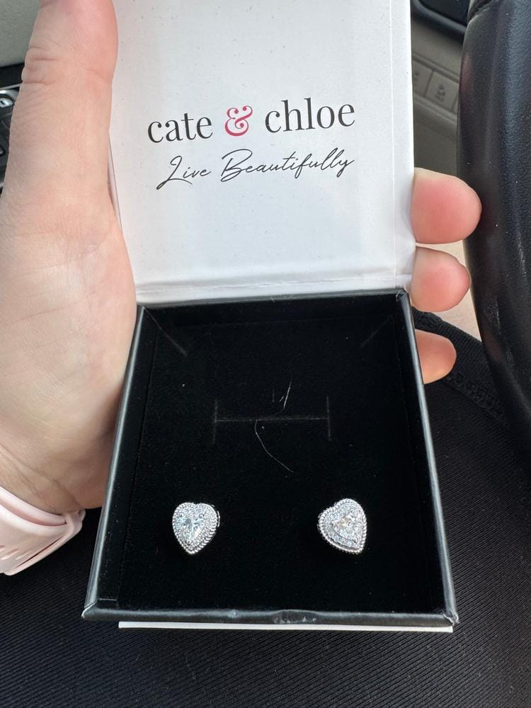 Customer photo review of Coraline 18k White Gold Plated Silver Heart Stud Earrings with Simulated Diamond Crystals