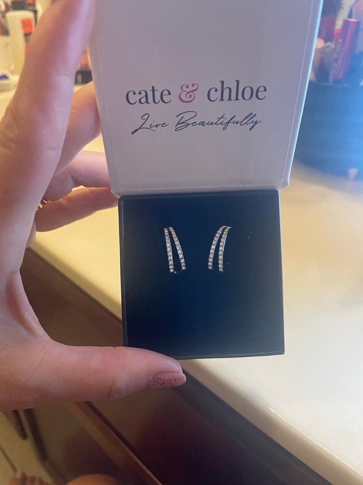 Customer photo review of Helen 18k White Gold Plated 22mm Hoop Earrings with Swarovski Crystals