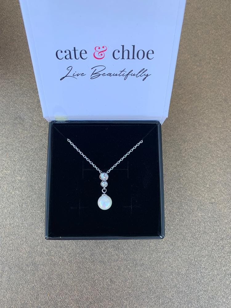 Customer photo review of Gabrielle 18k White Gold Pearl Drop Pendant Necklace with Swarovski Crystals