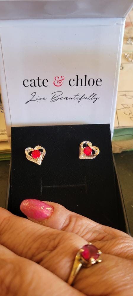 Customer photo review of Forever Birthstone 18k White Gold Plated Double Heart Stud Earrings with Swarovski Crystals