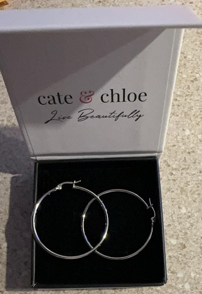 Customer photo review of Monica 18k White Gold Plated 10mm/40mm/50mm Hoop Earrings