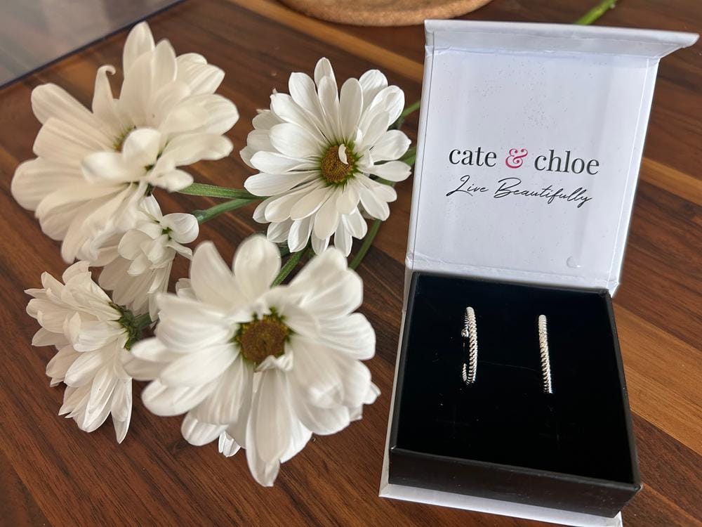 Customer photo review of Matilda 18k White Gold Plated 25mm Twisted Hoop Earrings