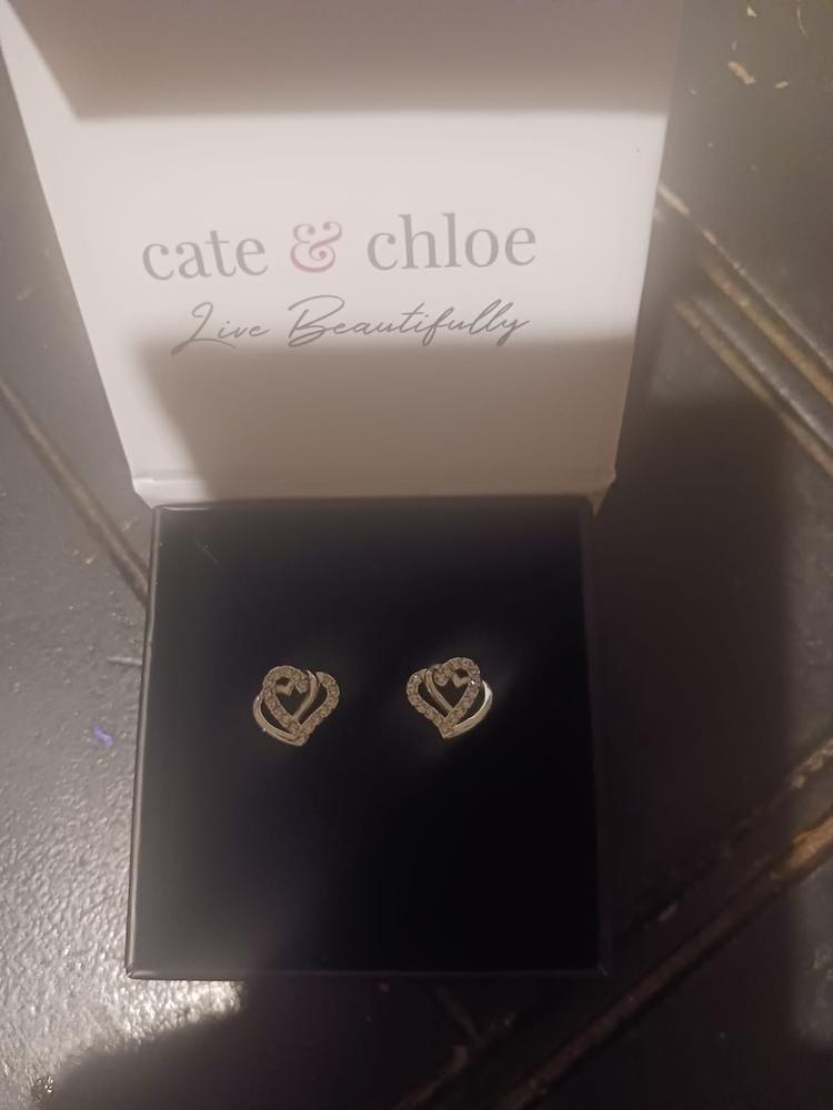 Customer photo review of Angela 18k White Gold Plated Silver Double Heart Stud Earrings with Swarovski Crystals
