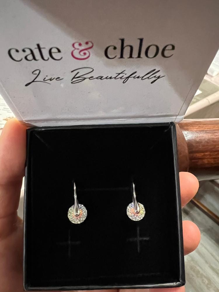 Customer photo review of Destiny 18k White Gold Plated Drop Earrings with Swarovski Crystals