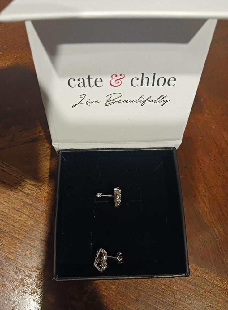 Customer photo review of Angela 18k White Gold Plated Silver Double Heart Stud Earrings with Swarovski Crystals