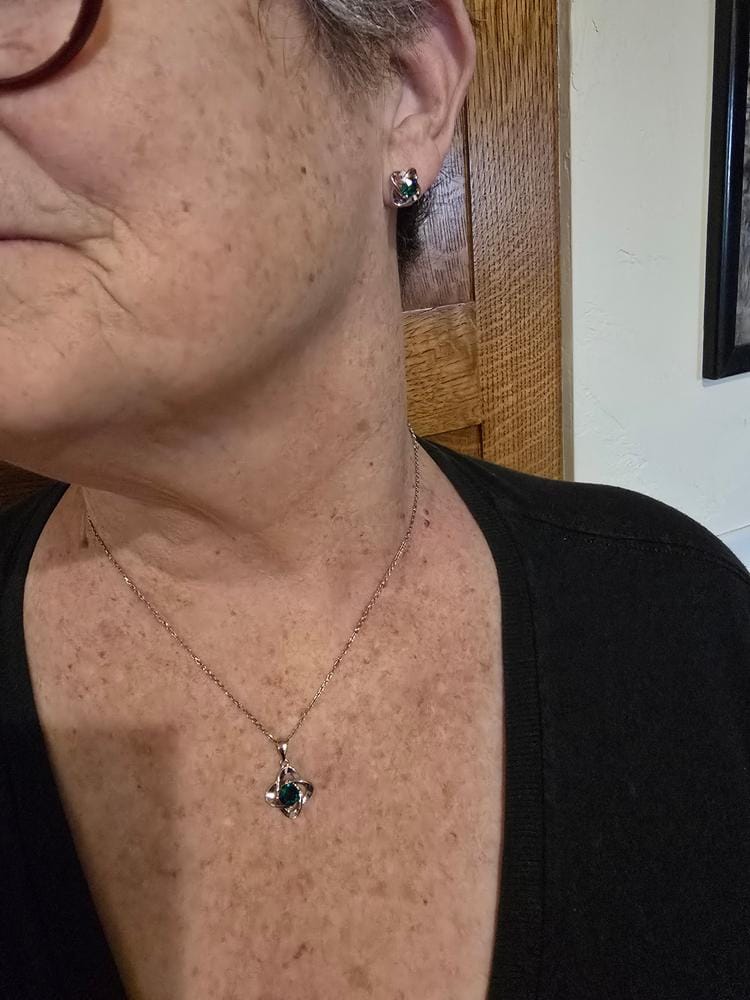Customer photo review of Infinity 18k White Gold Plated Birthstone Flower Earrings with Swarovski Crystals
