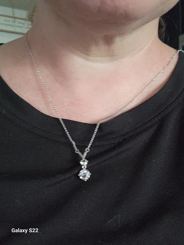 Customer photo review of Andy 18k White Gold Plated 2-Stone Pendant Necklace with Swarovski Crystals