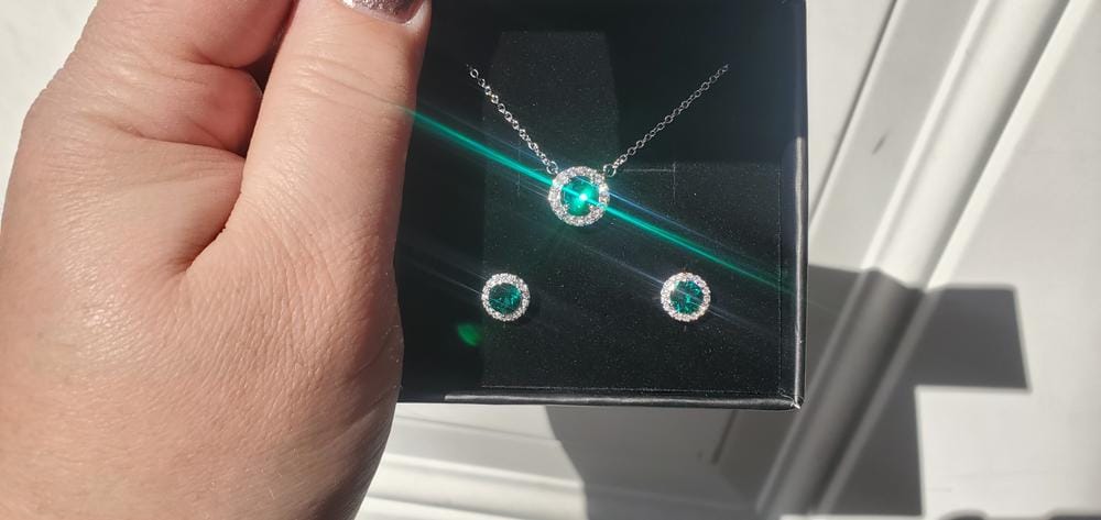 Customer photo review of Royal Birthstone 18k White Gold Plated Halo Stud Earrings with Round Cut Swarovski Crystals