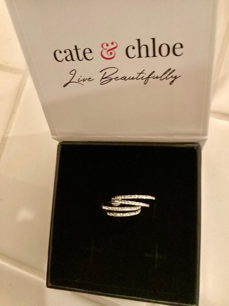 Customer photo review of Corina 18k White Gold Plated 20mm Hoop Earrings with Swarovski Crystals