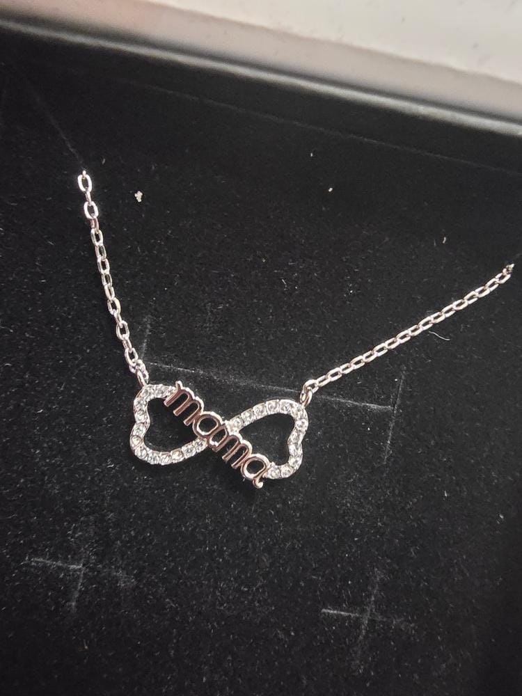 Customer photo review of Lisa 18k White Gold Plated Infinity Mom Heart Necklace with Swarovski Crystals