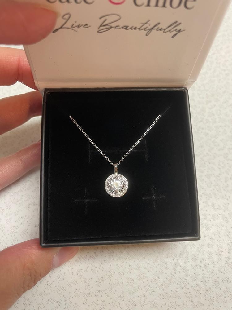 Customer photo review of Moissanite by Cate & Chloe Jordan 18k Gold Plated 925 Sterling Silver Necklace 0.95tcw