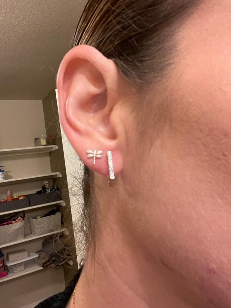 Customer photo review of Sydney 18k White Gold Plated 14mm Square Hoop Earrings with Swarovski Crystals
