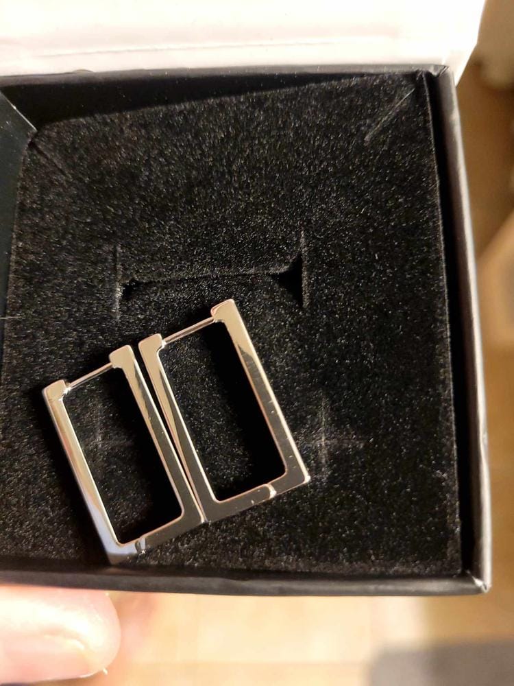 Customer photo review of Annalise 18k White Gold Plated 24mm Silver Square  Hoop Earrings