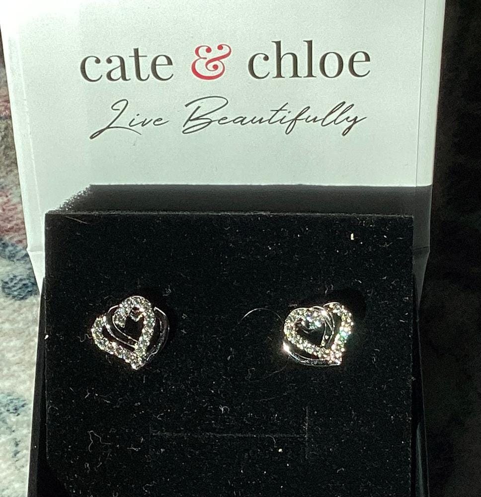 Customer photo review of Angela 18k White Gold Plated Silver Double Heart Stud Earrings with Swarovski Crystals