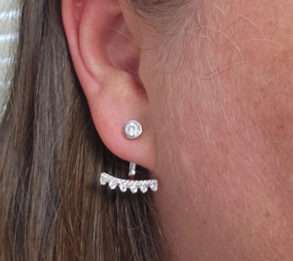 Customer photo review of Stephanie Sterling Silver Drop Stud Earrings with Simulated Diamond Crystals — Final Sale