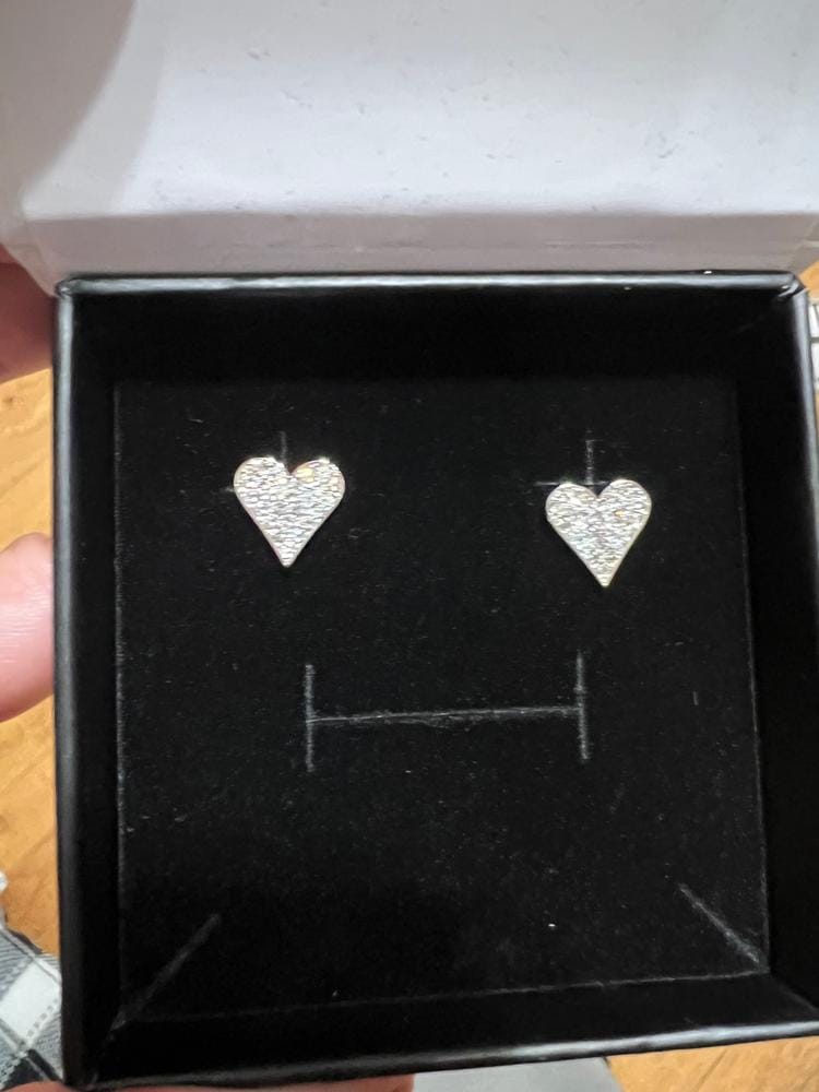Customer photo review of Cecilia 18k White Gold Plated Silver Heart Stud Earrings with Swarovski Crystals