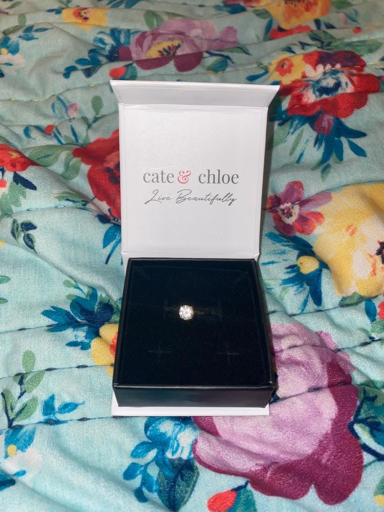 Customer photo review of Moissanite by Cate & Chloe Abigail 1.0tcw Round Cut 925 Sterling Silver 18k White Gold Plated Engagement Ring