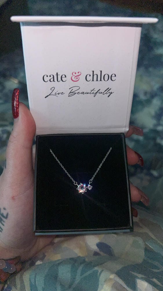 Customer photo review of Emma 18k White Gold Plated 2-Stone Pendant Necklace with  Swarovski Crystals