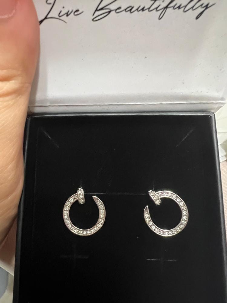 Customer photo review of Raven 18k White Gold Plated Circle Drop Stud Earrings with Swarovski Crystals - Final Sale