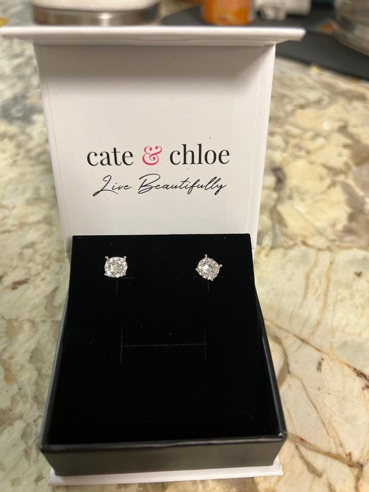 Customer photo review of Raylee 18k White Gold Plated Halo Stud Earrings with Swarovski Crystals