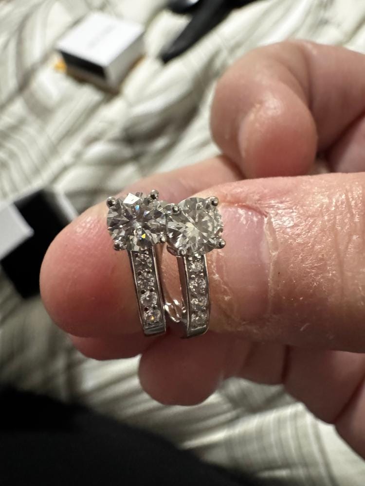Customer photo review of Moissanite by Cate & Chloe Genesis 18k Gold Plated 925 Sterling Silver Stud Earrings 1.12tcw