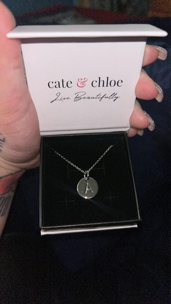 Customer photo review of Summer Collection 18k White Gold Plated Engraved Initial Letter Pendant Necklace