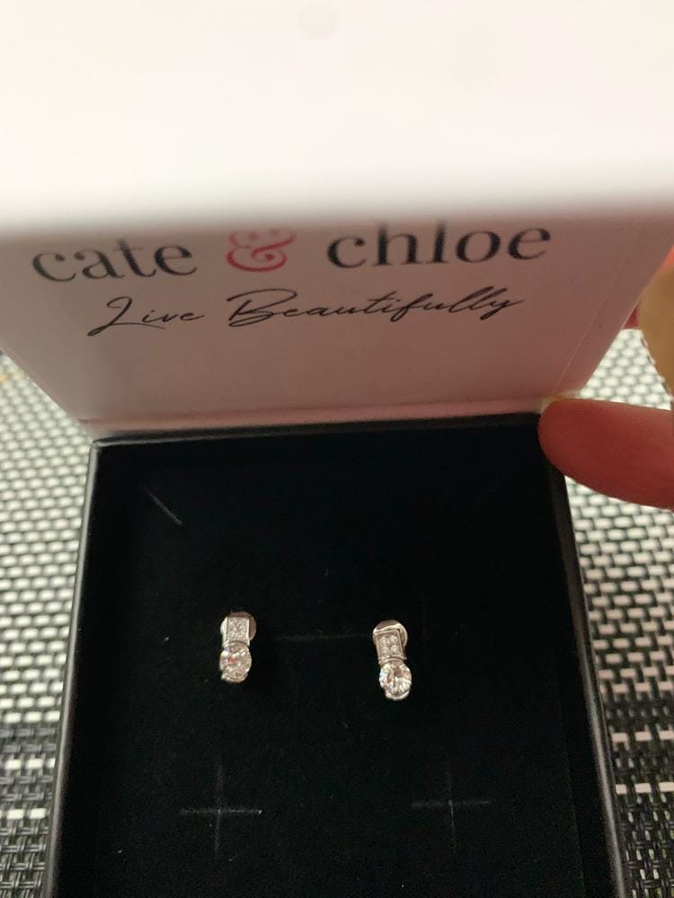 Customer photo review of Laya 18k White Gold Plated Stud Earrings with Swarovski Crystals — Final Sale