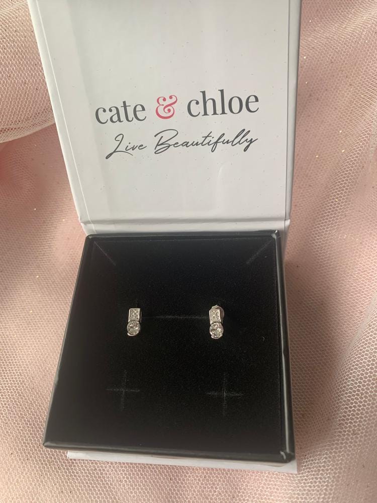 Customer photo review of Laya 18k White Gold Plated Stud Earrings with Swarovski Crystals — Final Sale