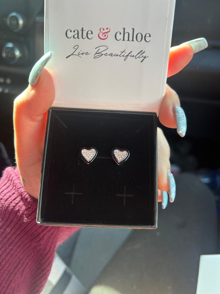 Customer photo review of Rory 18k White Gold Plated Heart Halo Stud Earrings with Swarovski Crystals
