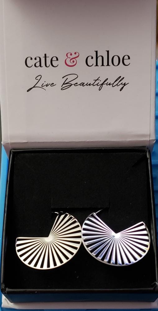 Customer photo review of Taylor 18k White Gold Plated Stainless Steel Earrings — Final Sale