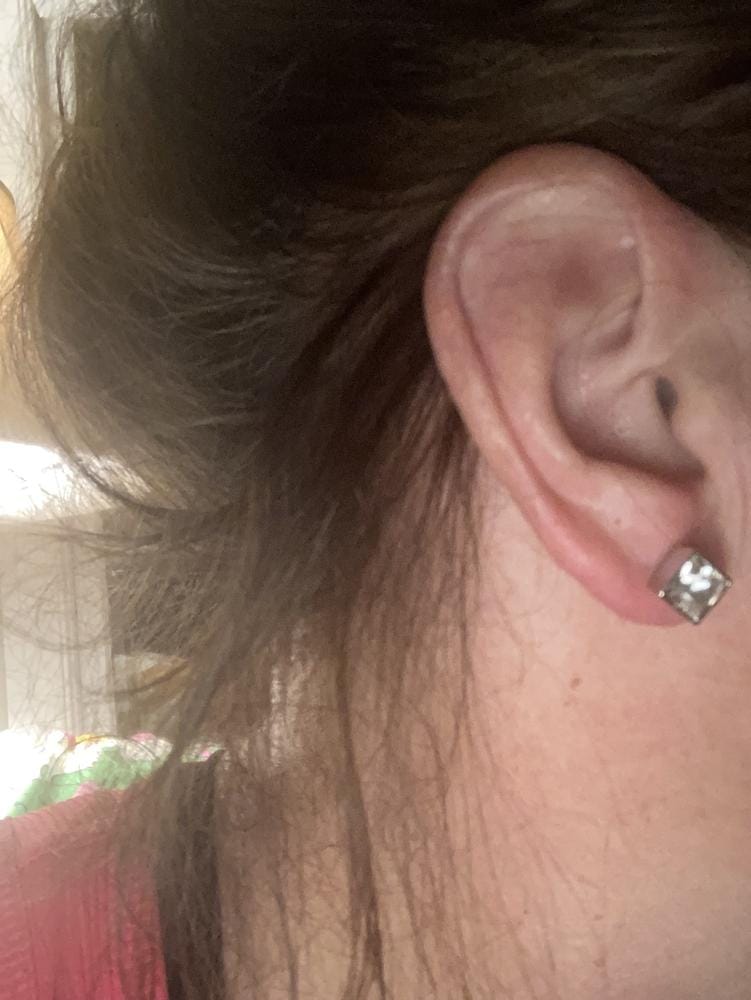 Customer photo review of Brooke 18k White Gold Plated Stud Earrings with Princess Cut Swarovski Crystals