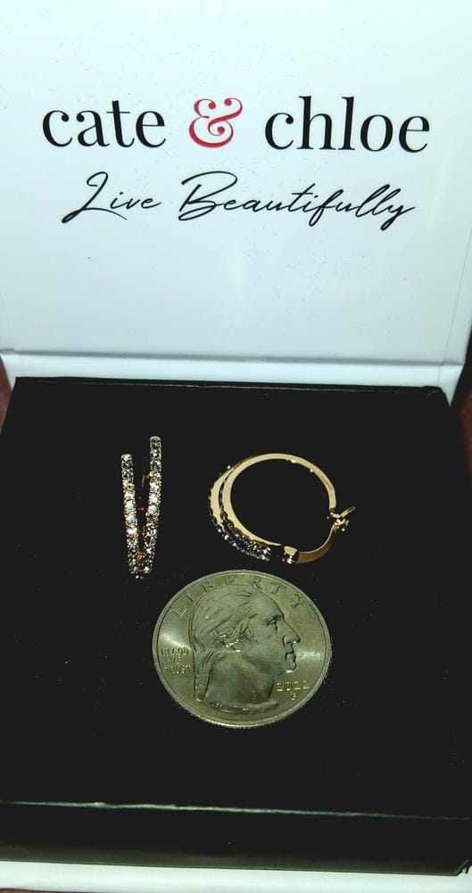 Customer photo review of Corina 18k White Gold Plated 20mm Hoop Earrings with Swarovski Crystals