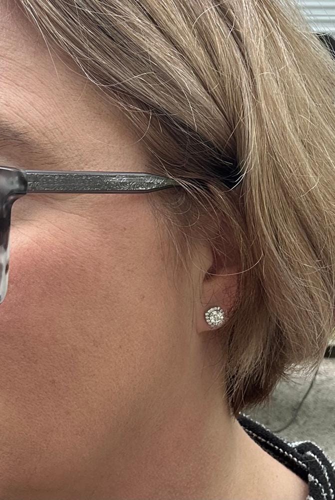 Customer photo review of Moissanite by Cate & Chloe Hannah 18k Gold Plated 925 Sterling Silver Stud Earrings 1.16tcw