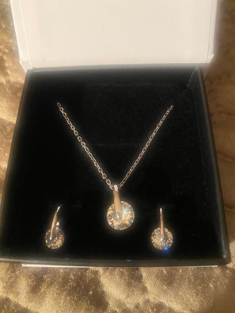 Customer photo review of McKayla 18k White Gold Plated Drop Earrings with Swarovski Crystals