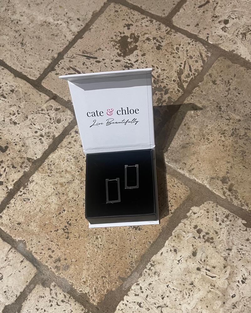 Customer photo review of Annalise 18k White Gold Plated 24mm Silver Square  Hoop Earrings
