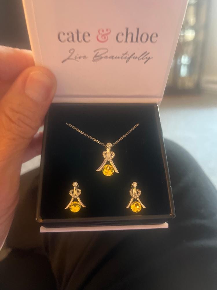 Customer photo review of Serenity Birthstone 18k White Gold Plated Necklace with Round Cut Swarovski Crystals