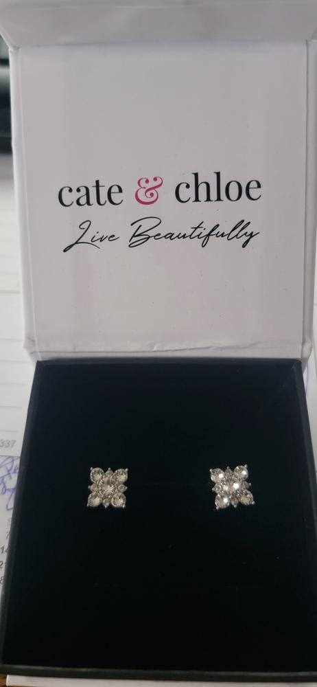 Customer photo review of Macie 18k White Gold Plated Cluster Stud Earrings with Swarovski Crystals - Final Sale