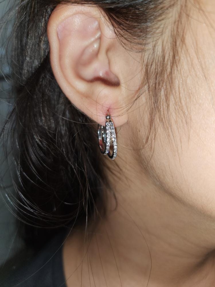 Customer photo review of Corina 18k White Gold Plated 20mm Hoop Earrings with Swarovski Crystals