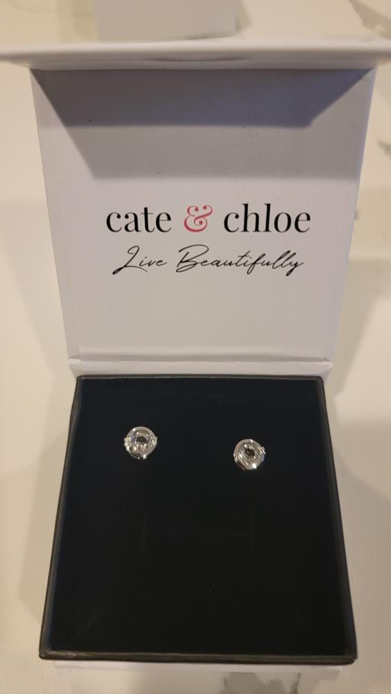Customer photo review of Zara 18k White Gold Plated Stud Earrings with Round Cut Swarovski Crystals