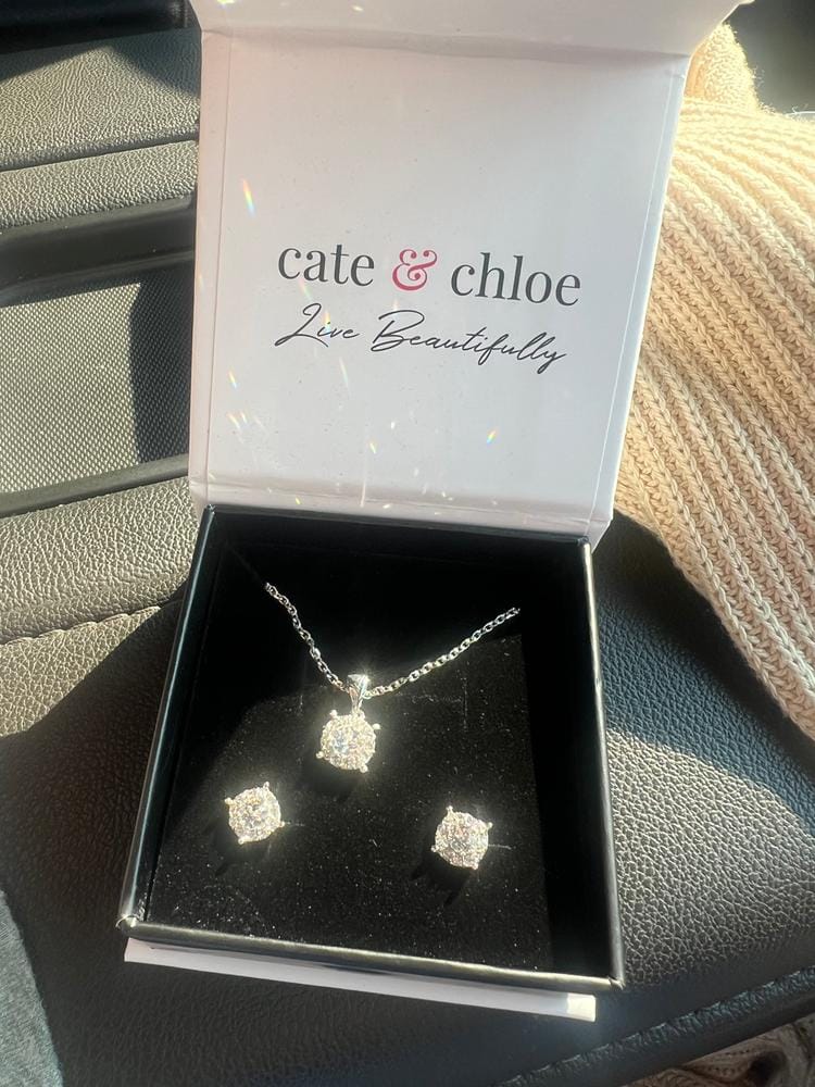 Customer photo review of Raylee 18k White Gold Plated Halo Pendant Necklace with Swarovski Crystals