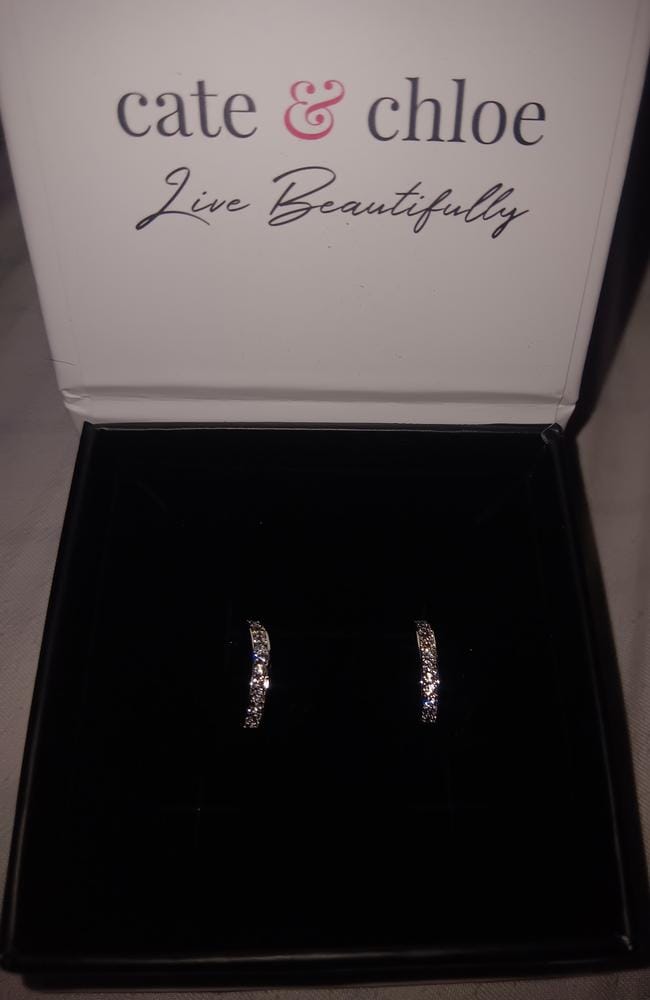 Customer photo review of Erin 18k White Gold Plated Half Hoop Earrings with Swarovski Crystals