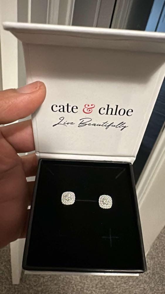 Customer photo review of Moissanite by Cate & Chloe Lucy 18k Gold Plated 925 Sterling Silver Stud Earrings 1.0tcw