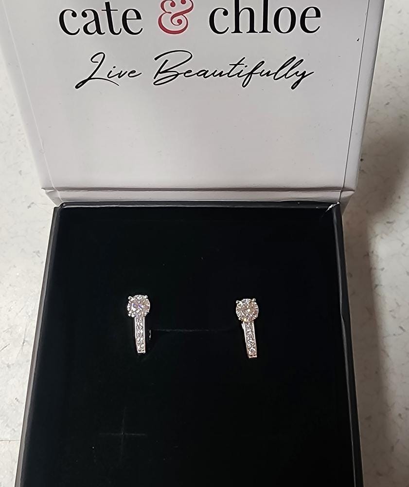 Customer photo review of Moissanite by Cate & Chloe Genesis 18k Gold Plated 925 Sterling Silver Stud Earrings 1.12tcw