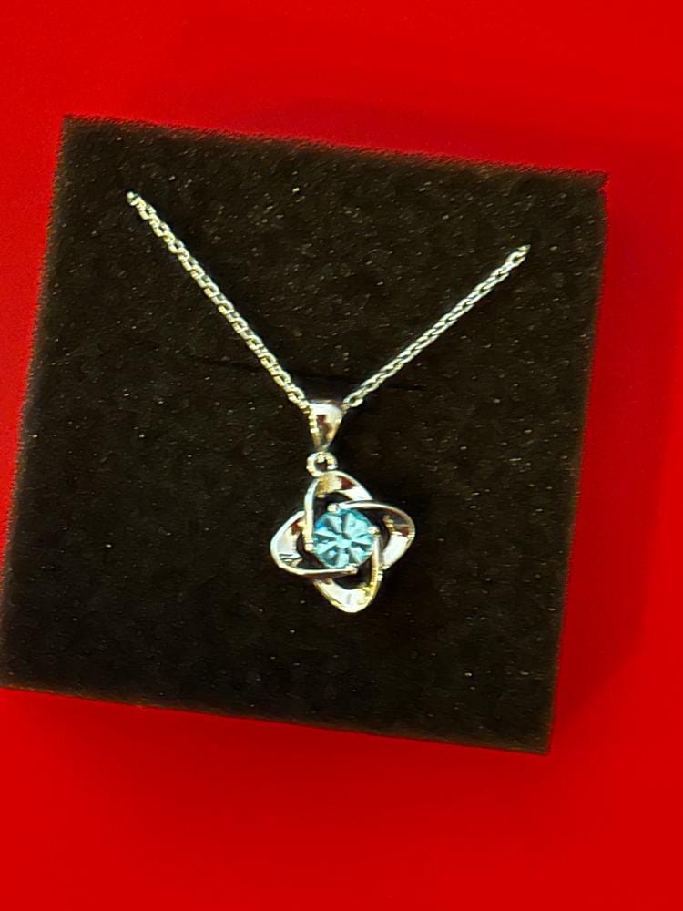 Customer photo review of Infinity 18k White Gold Plated Birthstone Flower Necklace with Swarovski Crystal