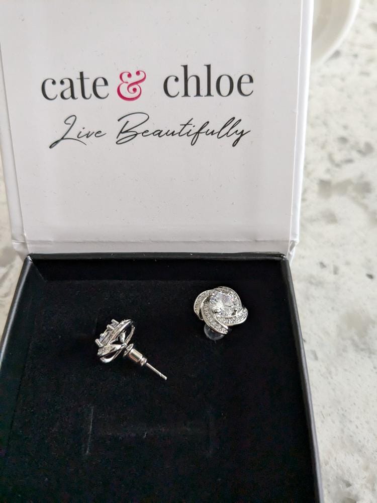 Customer photo review of Eloise 18k White Gold Plated Stud Earrings with Solitaire Round Cut Swarovski Crystal