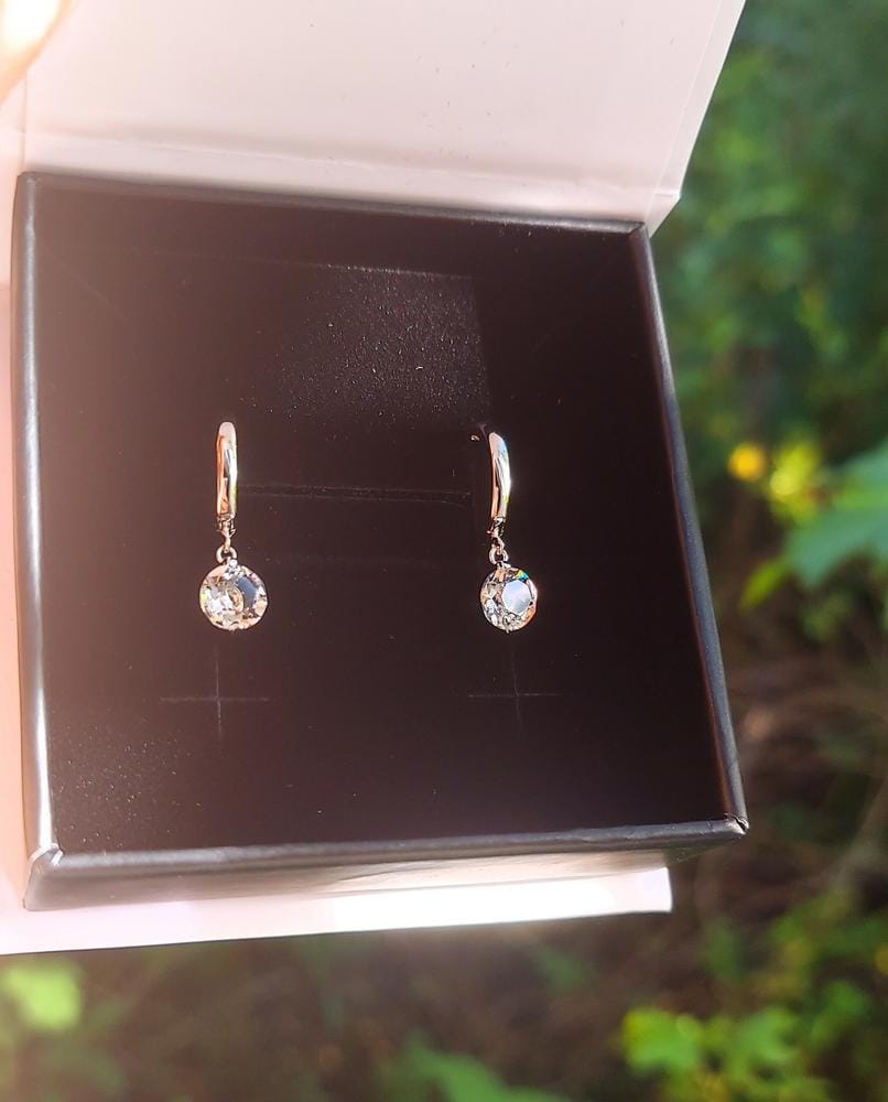 Customer photo review of Georgia 18k White Gold Plated 14mm Hoop Dangle Earrings with Swarovski Crystals