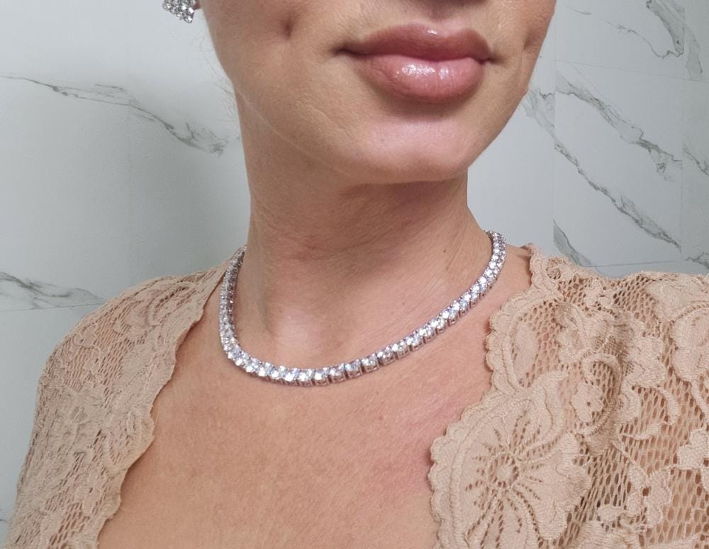Customer photo review of Priscilla 18k White Gold Plated Tennis Necklace with Simulated Diamond Crystals