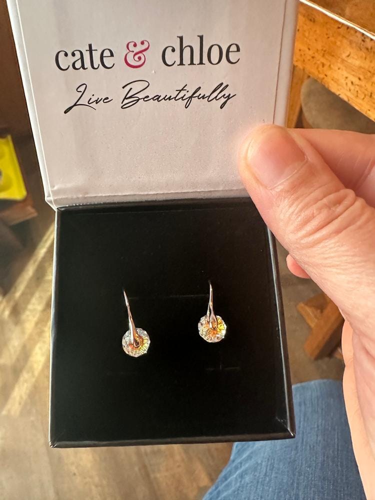 Customer photo review of Destiny 18k White Gold Plated Drop Earrings with Swarovski Crystals