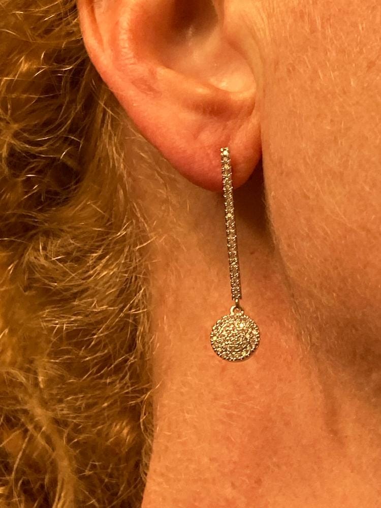 Customer photo review of Hazel 18k White Gold Plated Silver Drop Dangle Earrings with Simulated Diamond Crystals - Final Sale