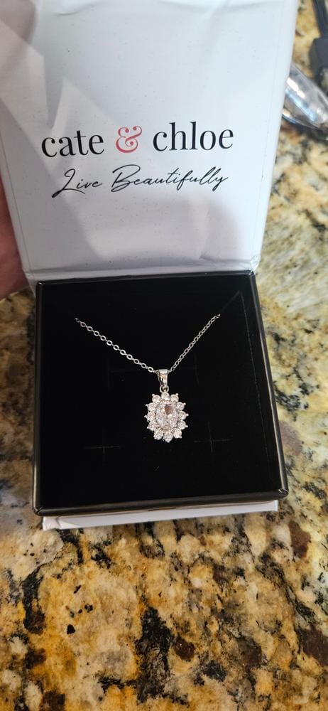 Customer photo review of Calliope 18k White Gold Plated 3-Stone Pendant Necklace with Swarovski Crystals